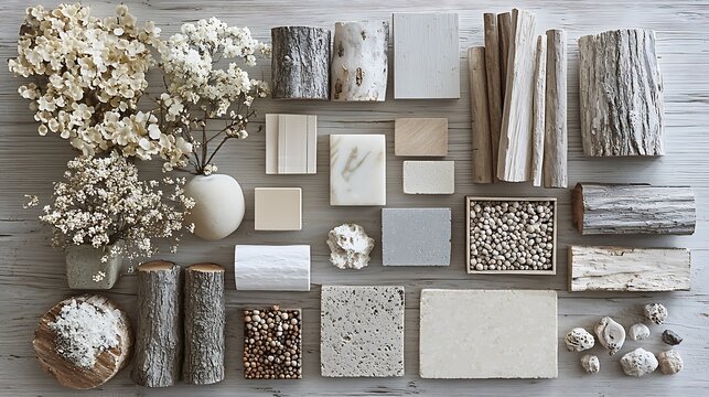 Neutral Interior Design Mood Board with Natural Wood and Stone Elements