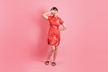 20s chinese woman in traditional cheongsam qipao