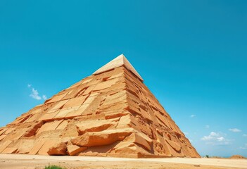 Inverted pyramid segments ascending, wide angle view showing hierarchical progress, peak, structure