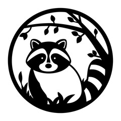Adorable Raccoon in a Circular Nature Scene Graphic Design Illustration