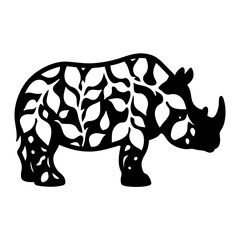 Ornate Rhinoceros Silhouette Botanical Design Elegant Wildlife Art Nature Inspired Animal Illustration