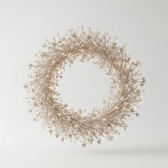 Fototapeta premium Starry Christmas Wreath Decoration on White Background with Subtle Lighting