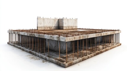 Foundation stage of building with reinforced bars, isolated