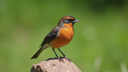 Fototapeta premium Vibrant Orange Bird Perched on Rock Stunning Wildlife Photography