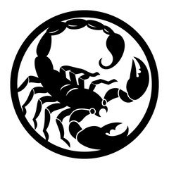 Stylized Black Scorpion in a Circle Artistic Design Graphic Illustration