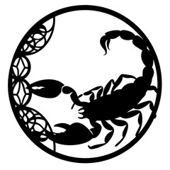 Circular Black and White Scorpion Design Artistic Illustration Graphic Image