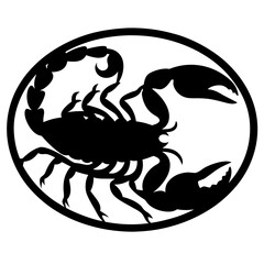 Black and White Silhouette of a Scorpion in an Oval Frame Artistic Design Element