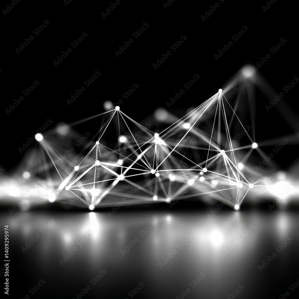 Poster Abstract Network Connection: Futuristic Data Visualization on Black Reflective Surface