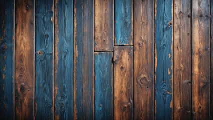 Naklejka premium Dark Blue and Brown Weathered Wooden Planks Texture Background