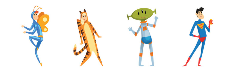 Man and Woman Character Wearing Masquerade Costume and Fancy Outfit Vector Set