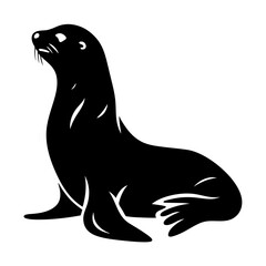 A Striking Black Silhouette of a Sea Lion Resting Gracefully on a White Background