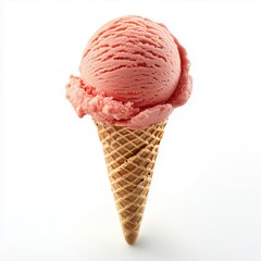 Pink ice cream scoop in a cone, dessert treat enjoyed during summer days at local shops or parks