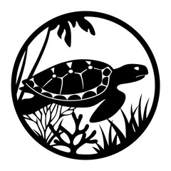 Sea Turtle in Tropical Paradise Underwater Scene Ocean Wildlife Silhouette Art