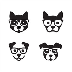 Cute Smart Dog Face Wearing Glasses Vector Illustration
