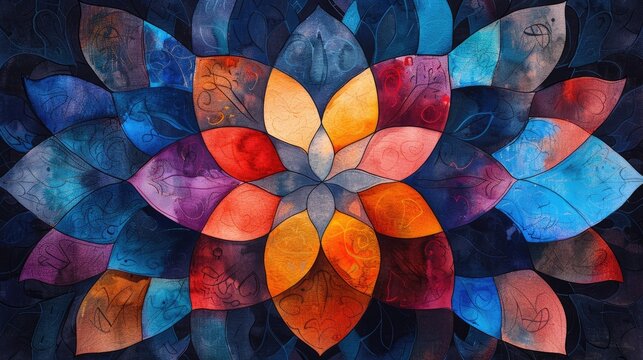a dark minimalist islamic symmetrical pattern watercolor sketch