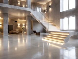 Obraz premium Transforming modern loft interior urban living space design inspiration polished concrete environment contemporary concept