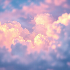 Stunning illustration of multicolored clouds glowing in pink, purple, and yellow against blue sky