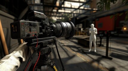 Fototapeta premium Industrial Studio Scene, Camera Recording Mannequin