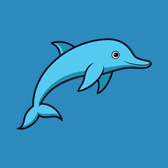 A friendly cartoon dolphin jumping out of the water in the ocean