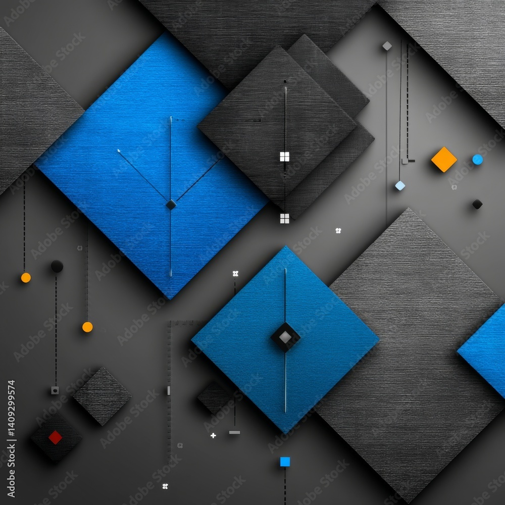 Poster geometric composition: squares, lines, and textures in a modern abstract design with bold colors