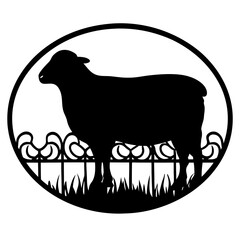 Silhouette of a Sheep Behind a Fence in a Circular Frame