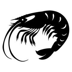 Stylized Black and White Shrimp Illustration Seafood Design Element Graphic Image