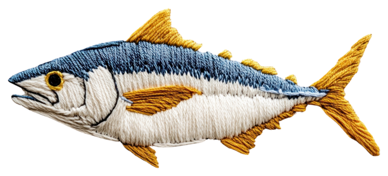 PNG Tuna fish embroidery style fabric illustration handcrafted.