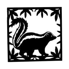 Striped Skunk in Decorative Frame Black and White Illustration Nature Wildlife Animal