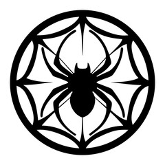 A Striking Black and White Illustration of a Spider in its Web Encircled in a Circle