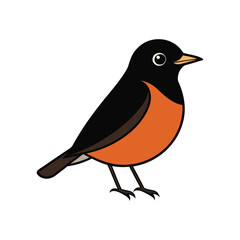 Cartoon depiction of a Robin bird with orange breast and black head and wings