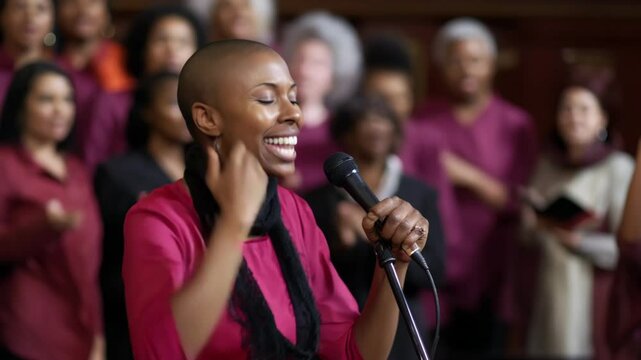 Black woman singing at a gospel church