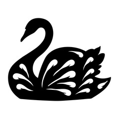 Elegant Black Swan Silhouette with Ornate Tail Feathers Design Element