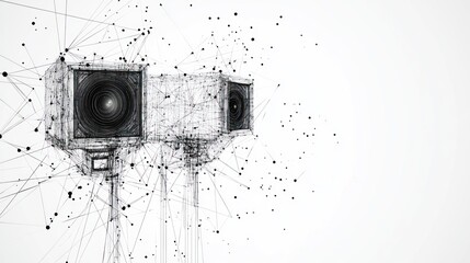 Abstract representation of audio speakers with polygonal connections on white backdrop