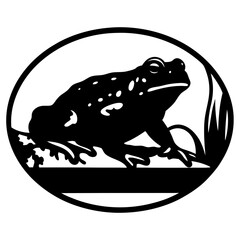 Silhouette of a Spotted Frog in a Circular Frame near Water Plants