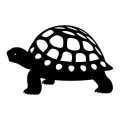 A Black and White Silhouette of a Turtle Walking Rightward