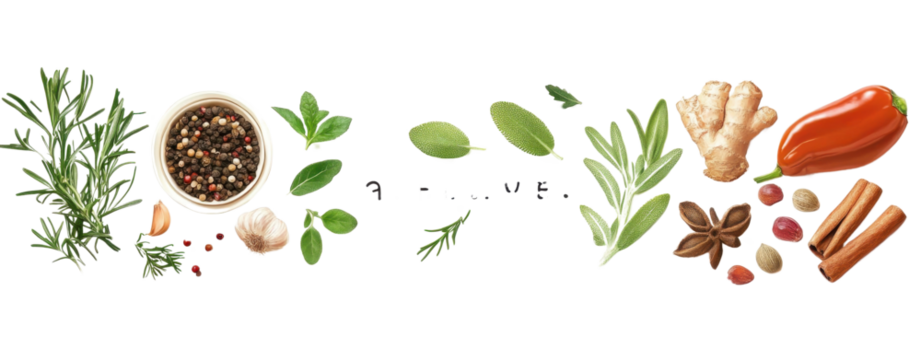 Spices and herbs on white background. Variety of spices and Mediterranean herbs. Design for Food blog or banner