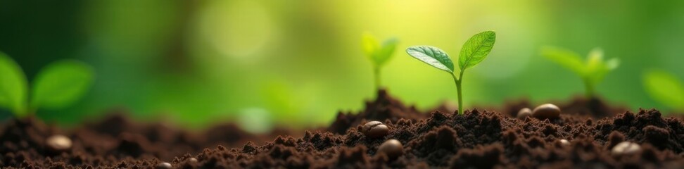 Fototapeta premium Coffee bean seedlings flourish in lush environment , green, plants