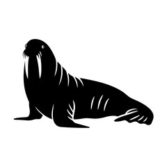 Majestic Walrus Silhouette Arctic Animal Wildlife Ocean Mammal Black and White Graphic Design Illustration
