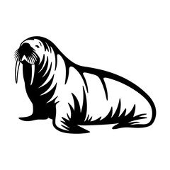 Majestic Walrus Illustration Black and White Stylized Animal Art Graphic Design