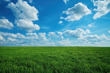 Fototapeta premium Blue Sky Field. Green Field Under Summer Blue Sky in Nature Landscape