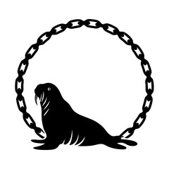 Silhouette of a Walrus Inside a Circular Chain Link Frame Artistic Vector Illustration © Tanjila