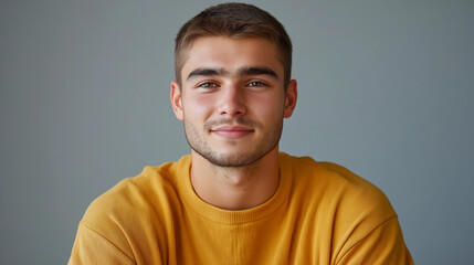 Fototapeta premium Young man smiling confidently against a neutral background 