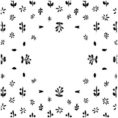 Botanical Frame with Black Hand Drawn Style Flora