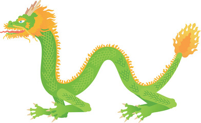 緑色の東洋の龍の全身イラスト