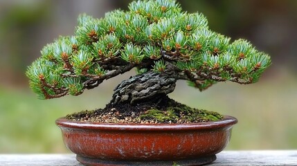 Miniature conifer bonsai in pot