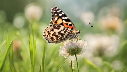 Obraz premium Painted lady butterflies flying above green grass