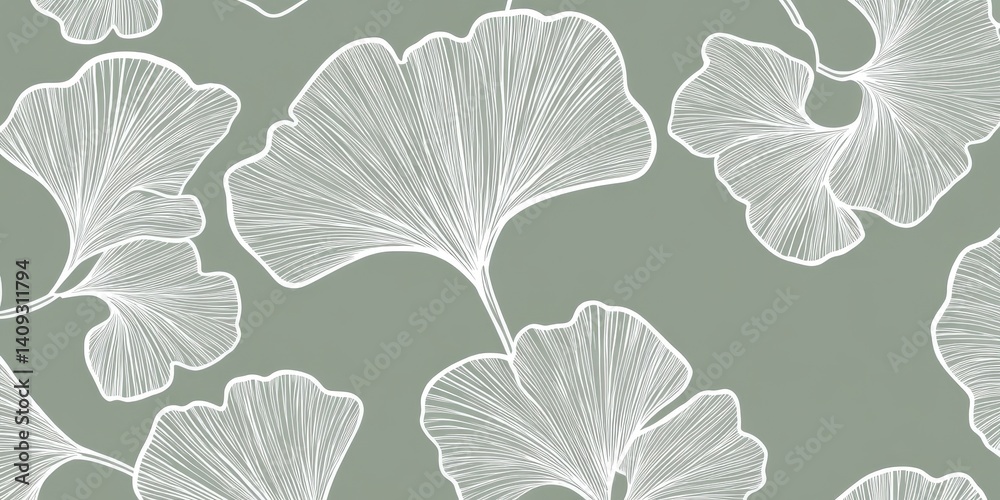 Poster ginkgo leaf serenity: the image features a repeating pattern of delicate ginkgo leaves in soft paste