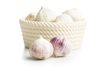 Solo glove garlic bulbs isolated on white background.