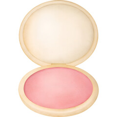 Watercolor open blush compact with pink powder on a transparent background.