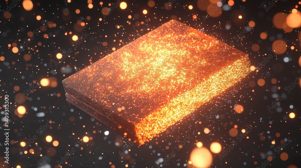 Wall mural glowing ember cube in cosmic dust abstract 3d render
